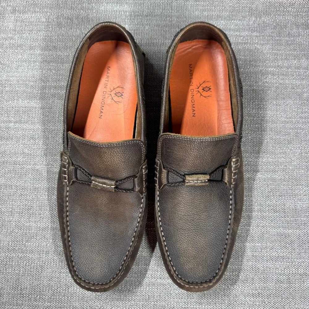 Martin Dingman Bermuda Braid Leather Loafers Men 11.5 Brown Driving Shoes Luxury